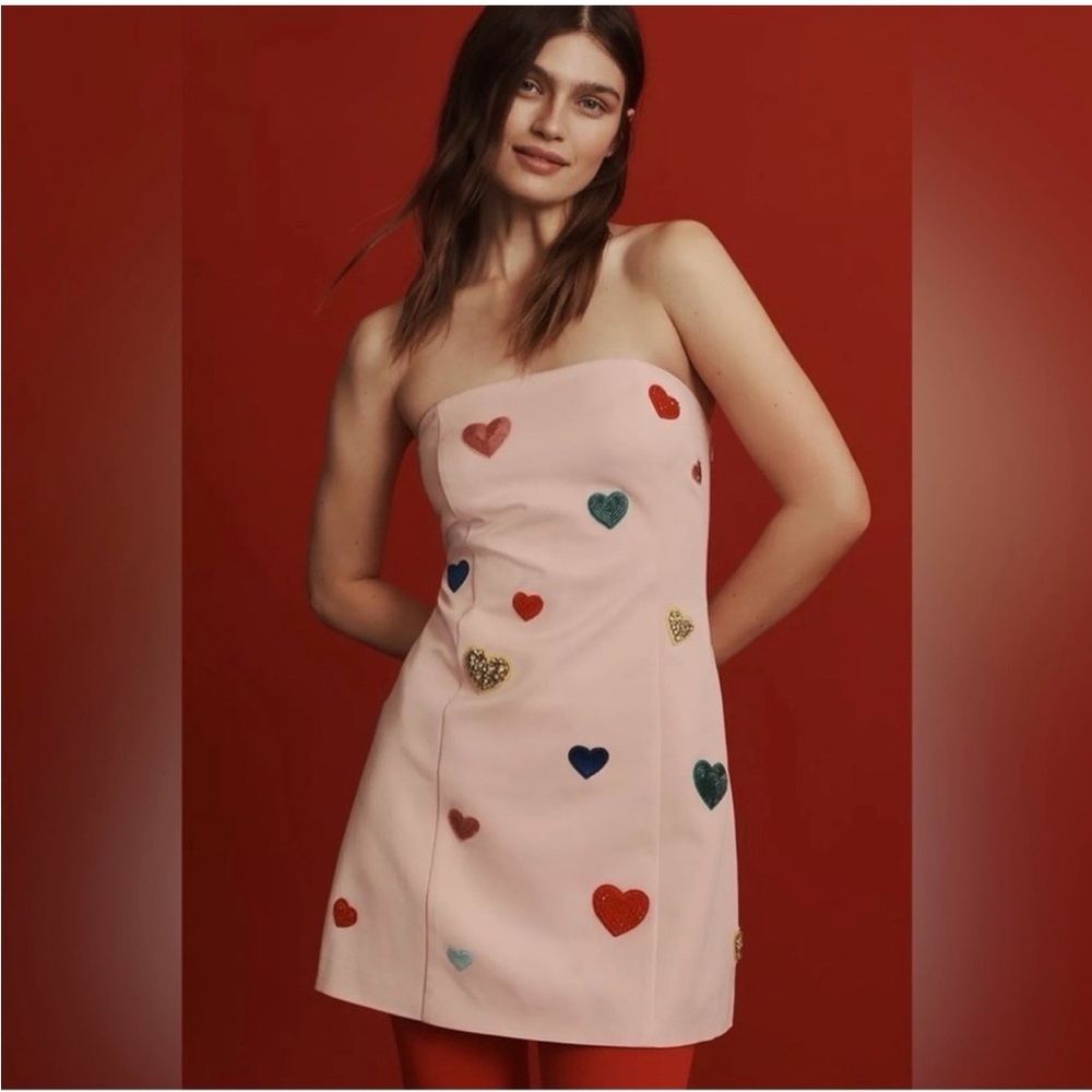 NWT Anthropologie Heart Embellished Strapless Dress